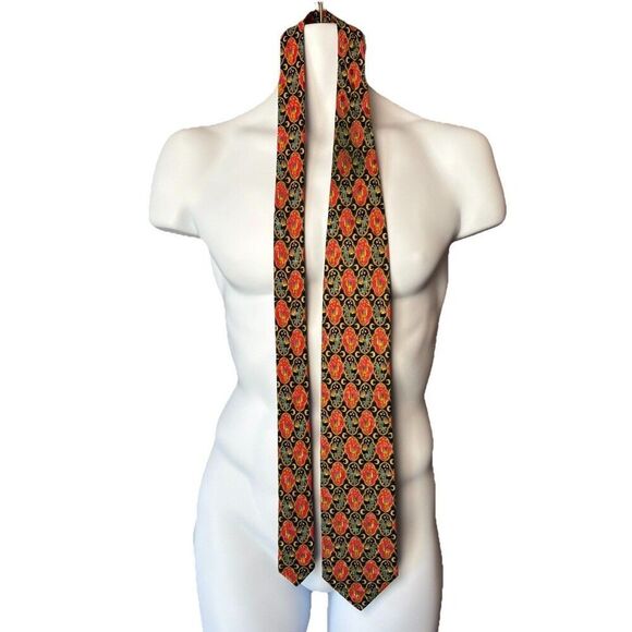 Brioni Italy Vintage 100% Silk Tie Camel Tan Gold Palm Tree Tropical Novelty